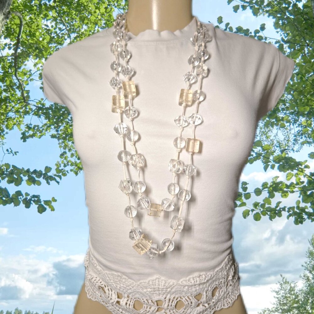 🌺Clear Crystal Cube & Gumball Faceted Frozen Chunky Textured Chic Necklace🌺